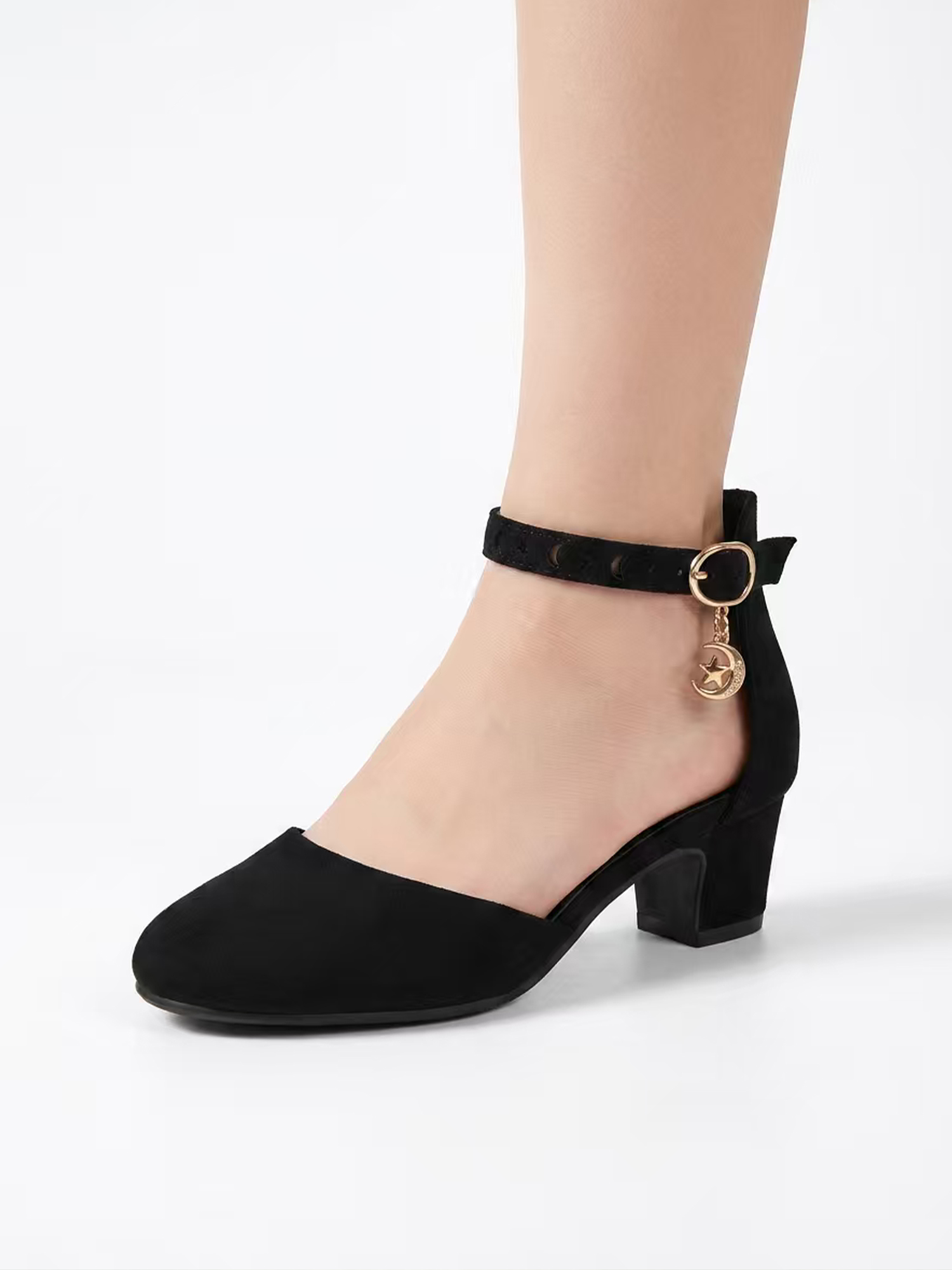 Girls Dress Shoes Ankle Strap Mary Jane Closed Round Toe Pumps Cute Pendant Block Chunky Heels Wedding Party School Birthday Shoes for Little Big Girl