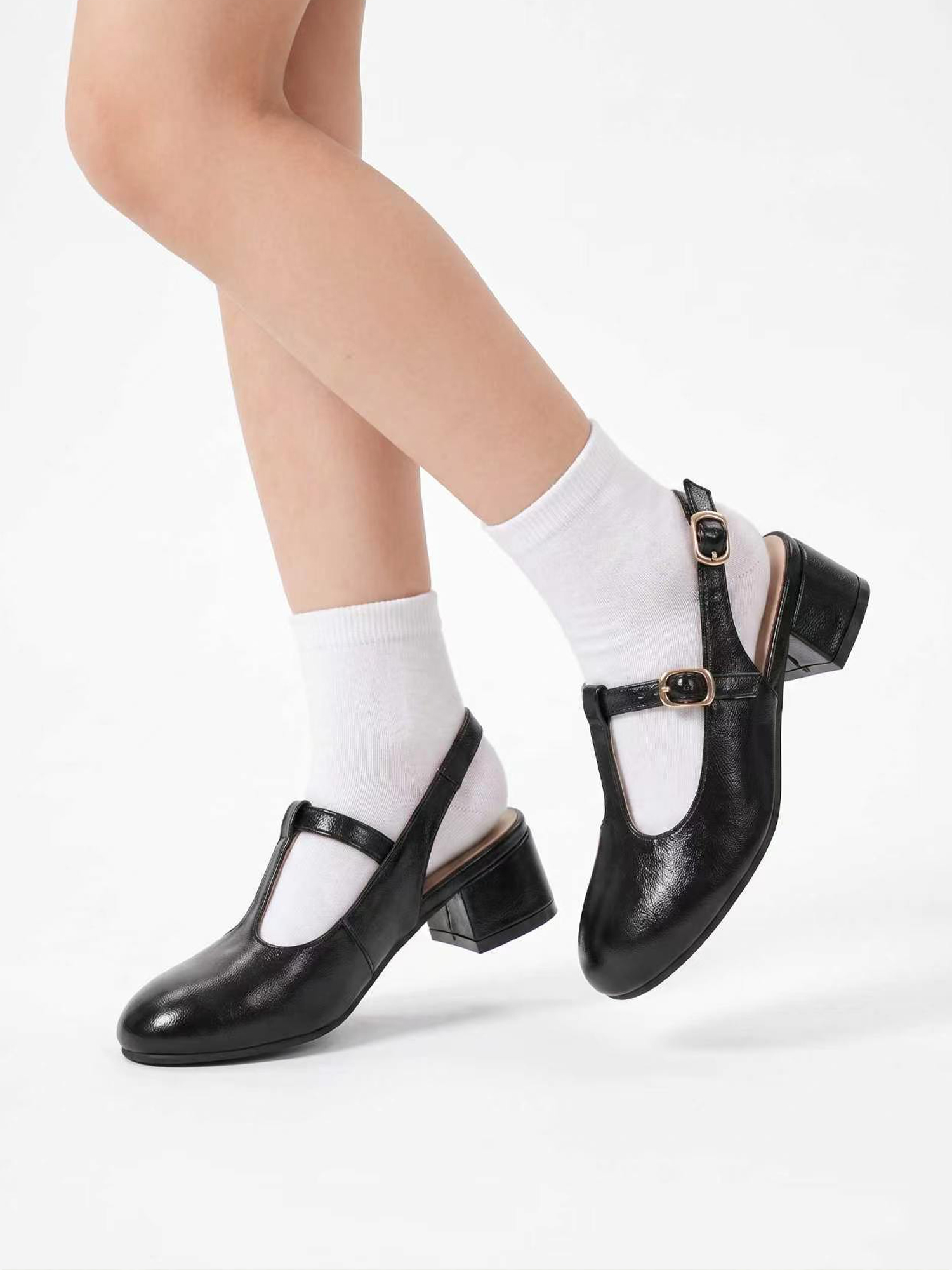 Girls Lambskin Insole Mary Jane Pumps T-Strap Slingback Shoes Cute Closed Toe Dress Shoes Low Block Heel Comfortable for Vacation Festival Party School and Daily Wear