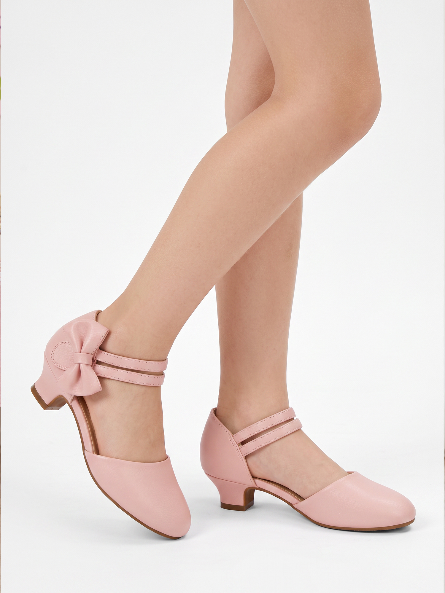 Girls Dress Shoes Bow Closed Toe Low Heels Wedding Pumps Shoes Ankle Strap Party Birthday Cute Pump Round Toe Chunky Heel Closed Toe Hook and Loop Shoes for Little Big Girls