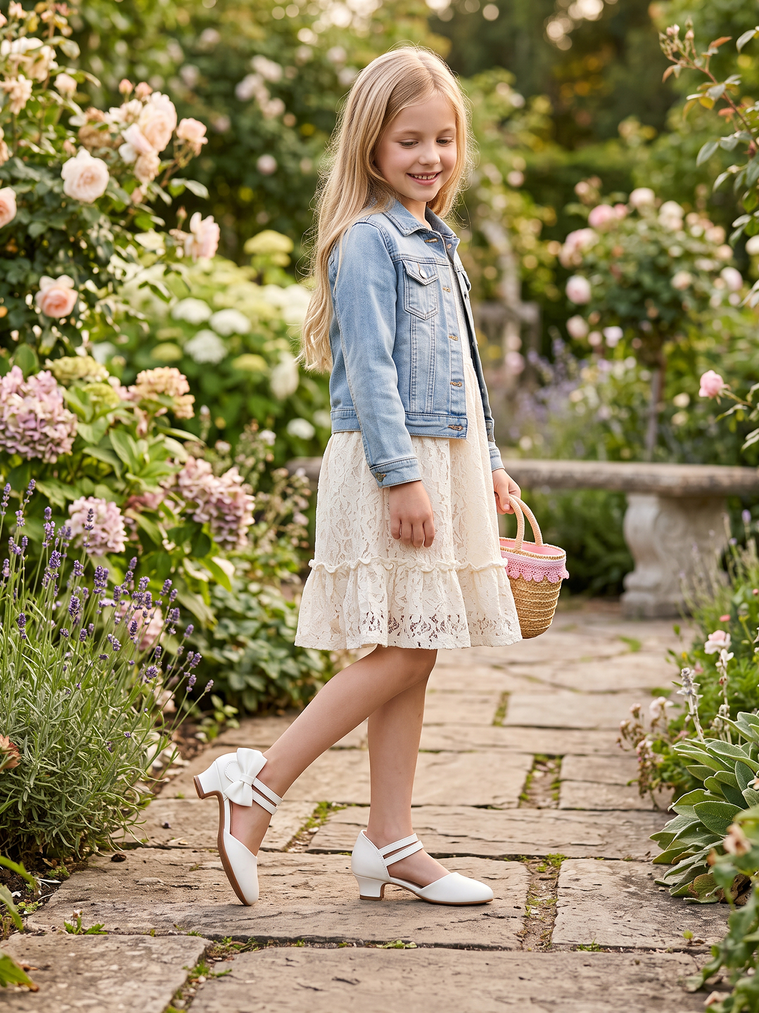 Girls Dress Shoes Bow Closed Toe Low Heels Wedding Pumps Shoes Ankle Strap Party Birthday Cute Pump Round Toe Chunky Heel Closed Toe Hook and Loop Shoes for Little Big Girls