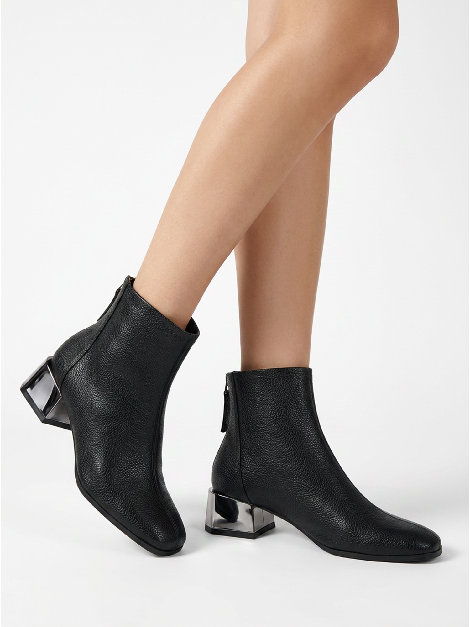 Womens Lambskin Insole Square Toe Ankle Boots Back Zip Plated Heel Modern Rear-zip Ankle Boots with Electroplated Block Heel, Ideal for Office, Dates, Parties & Autumn Daily Wear