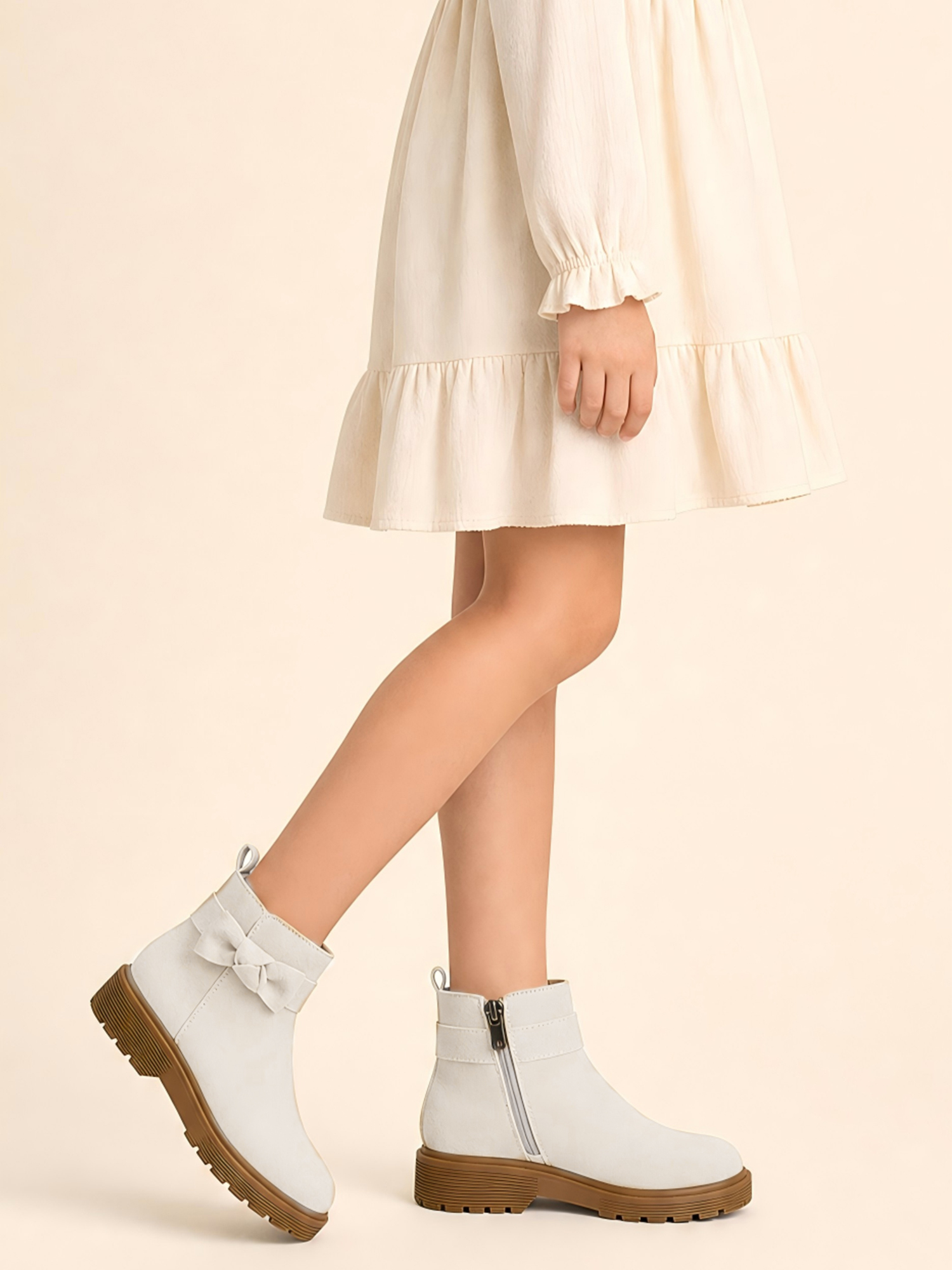 Girls Genuine Leather Ankle Boots Round Toe Side Zip Bow Fall Boots Girls Leather Ankle Boots Bow Lambskin Insole Comfy All Day Anti-slip Sole School Parties Weddings Fall Winter Daily Wear