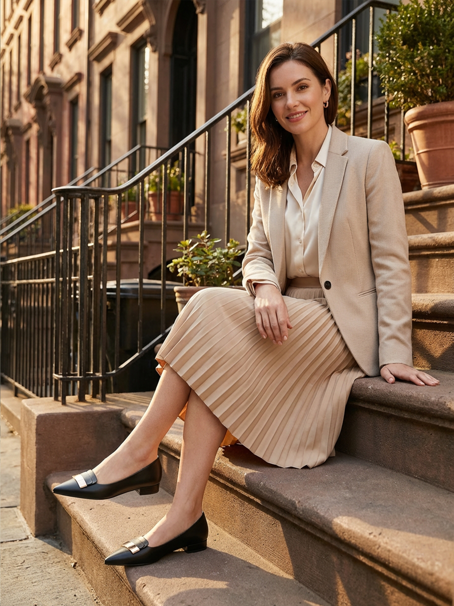 Women's Pointed Toe Metal Deco Flats Slip on Flat Comfortable Dress Shoes