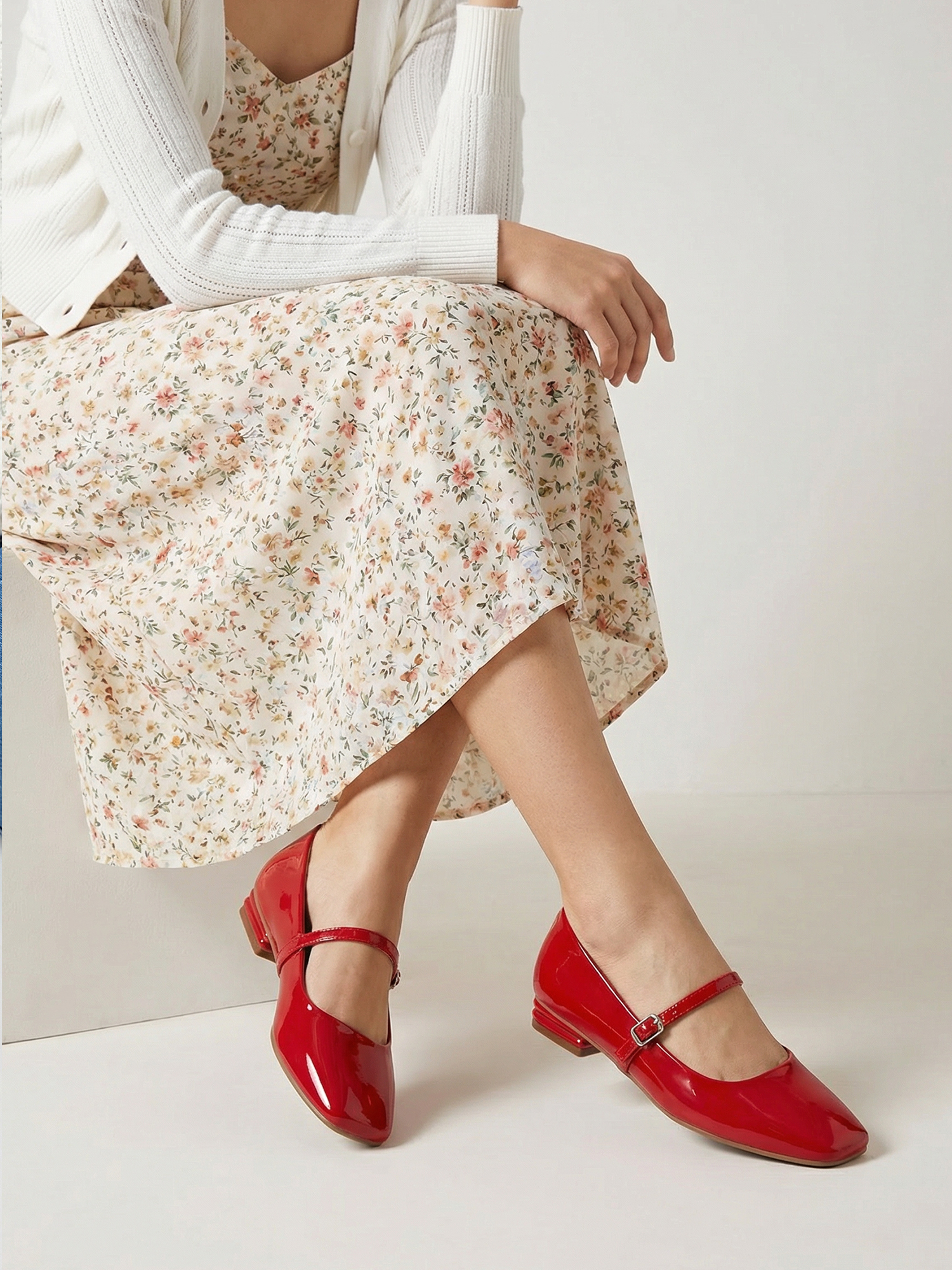 Womens Mary Jane Flats Closed Square Toe Ballet Flat Dressy Comfortable Slip on Shoes