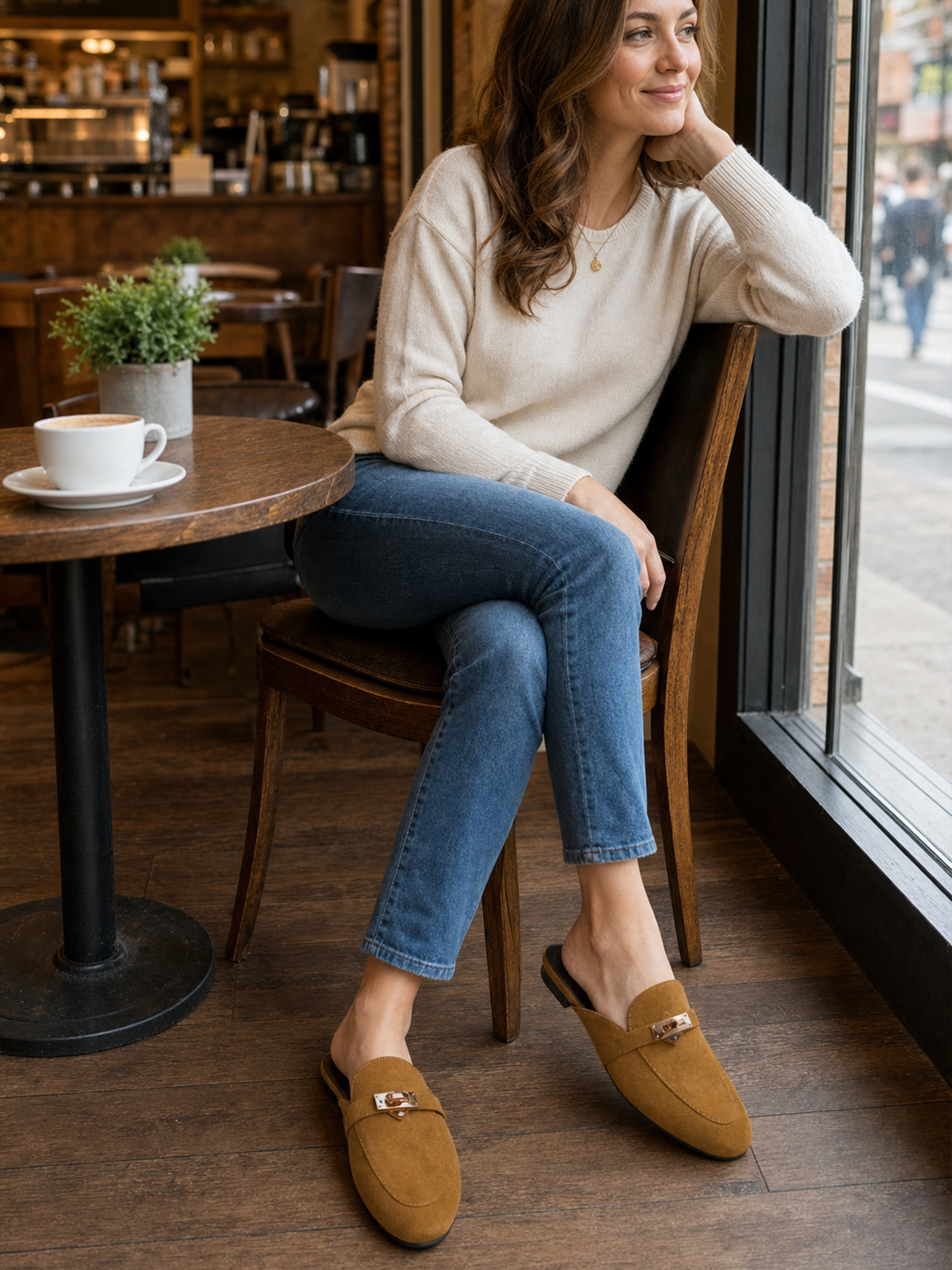 Womens Genuine Leather Mules Metal Buckle Backless Slip On Flats Chic Backless Mule Loafers with Stylish Metal Buckle, Soft Lambskin Insole, Ideal for Office, Casual Trips & Daily Wear