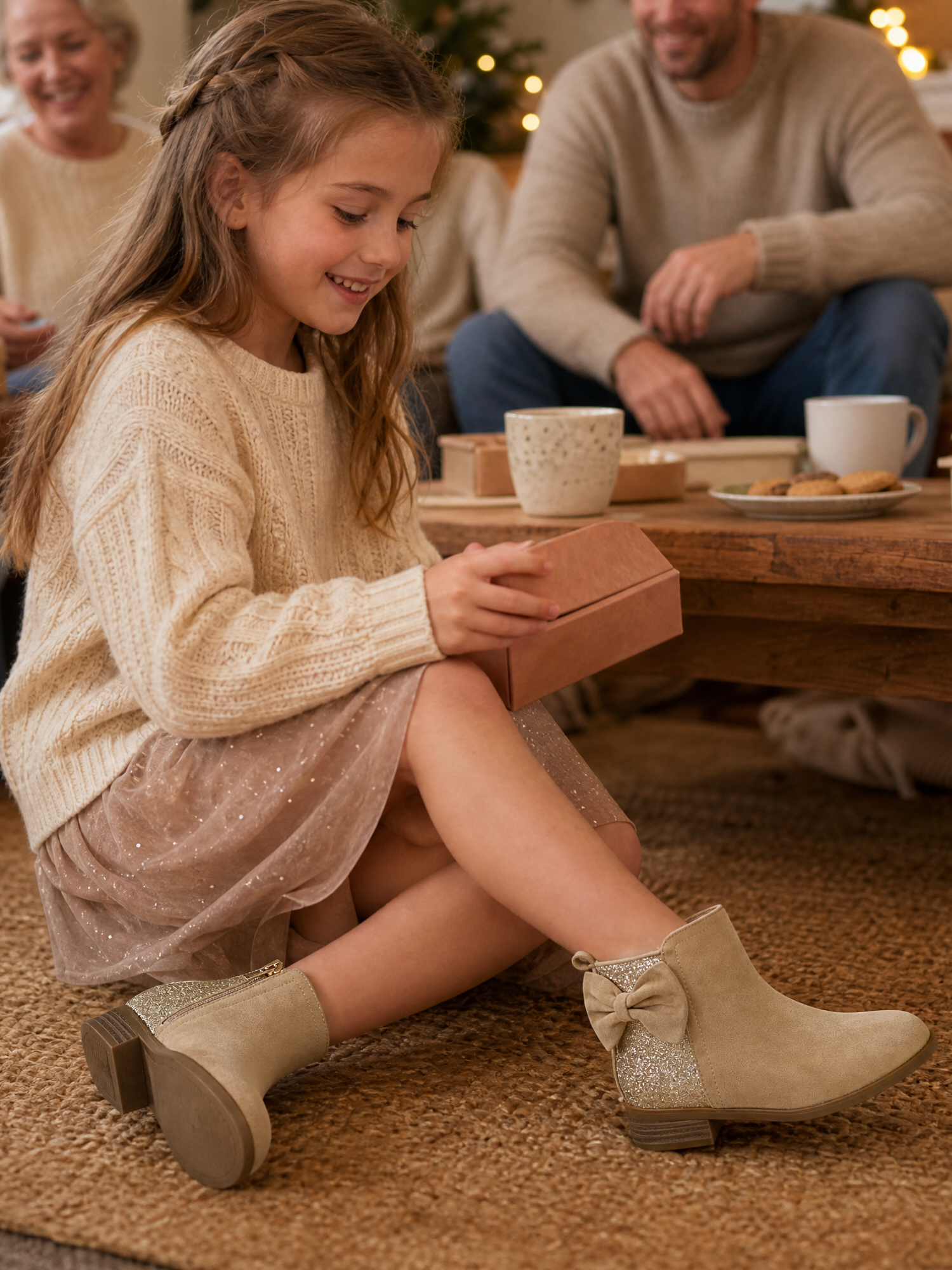 Girls Bow Glitter Ankle Boots Side Zipper Low Heel Dress Shoes | Cute Bow Knot Booties Low Chunky Heel Comfortable School Shoes for Little Big Kid