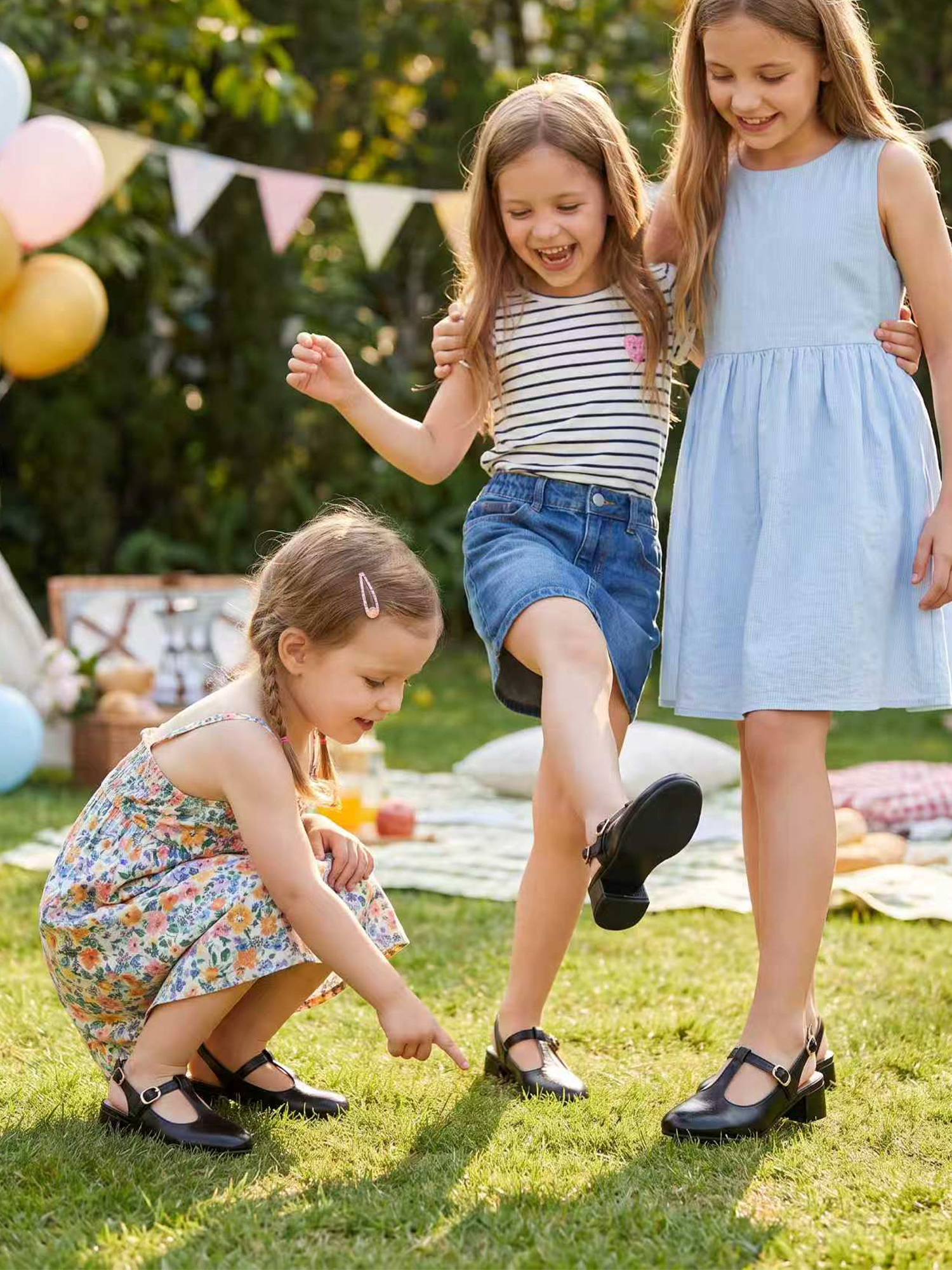 Girls Lambskin Insole Mary Jane Pumps T-Strap Slingback Shoes Cute Closed Toe Dress Shoes Low Block Heel Comfortable for Vacation Festival Party School and Daily Wear
