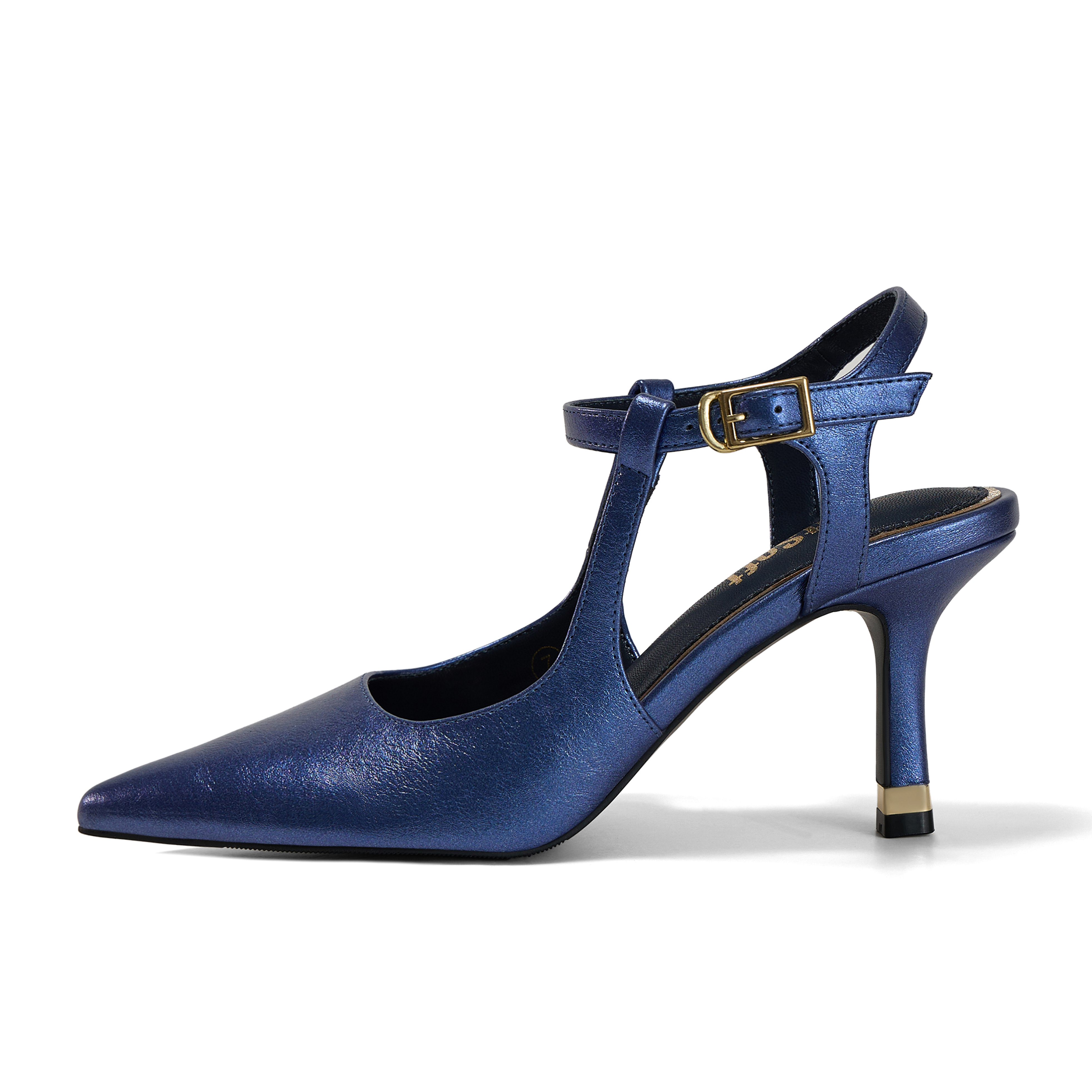 Womens Slingback Pointed Toe Pumps Ankle Buckle Strap Stiletto Dress Heels Gold heel trim, adjustable buckle ankle strap, ideal for office, weddings, dates and formal evening wear