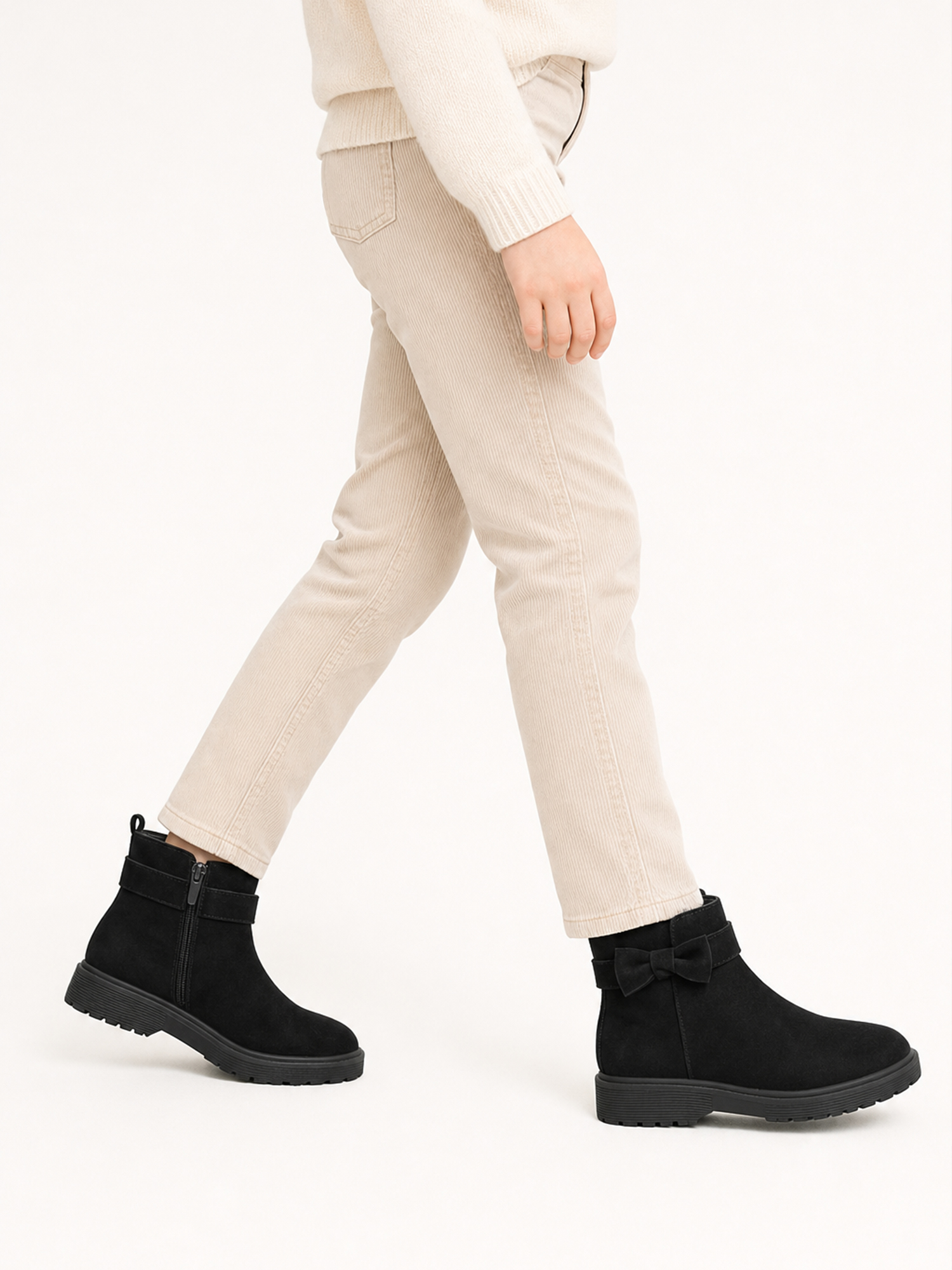 Girls Genuine Leather Ankle Boots Round Toe Side Zip Bow Fall Boots Girls Leather Ankle Boots Bow Lambskin Insole Comfy All Day Anti-slip Sole School Parties Weddings Fall Winter Daily Wear
