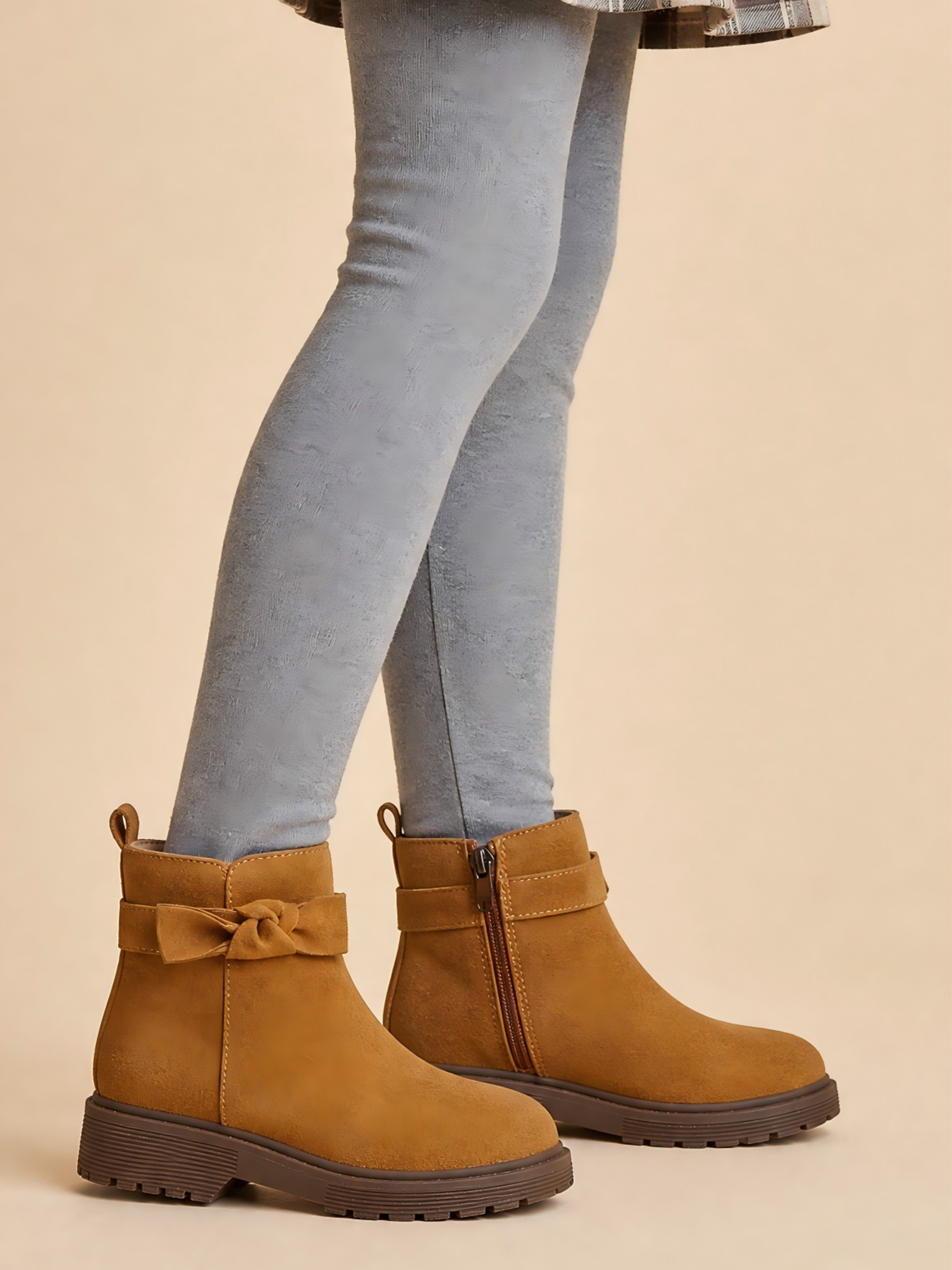 Girls Genuine Leather Ankle Boots Round Toe Side Zip Bow Fall Boots Girls Leather Ankle Boots Bow Lambskin Insole Comfy All Day Anti-slip Sole School Parties Weddings Fall Winter Daily Wear