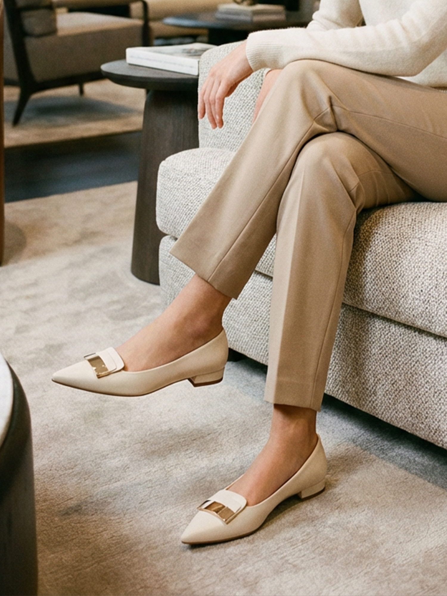 Women's Pointed Toe Metal Deco Flats Slip on Flat Comfortable Dress Shoes