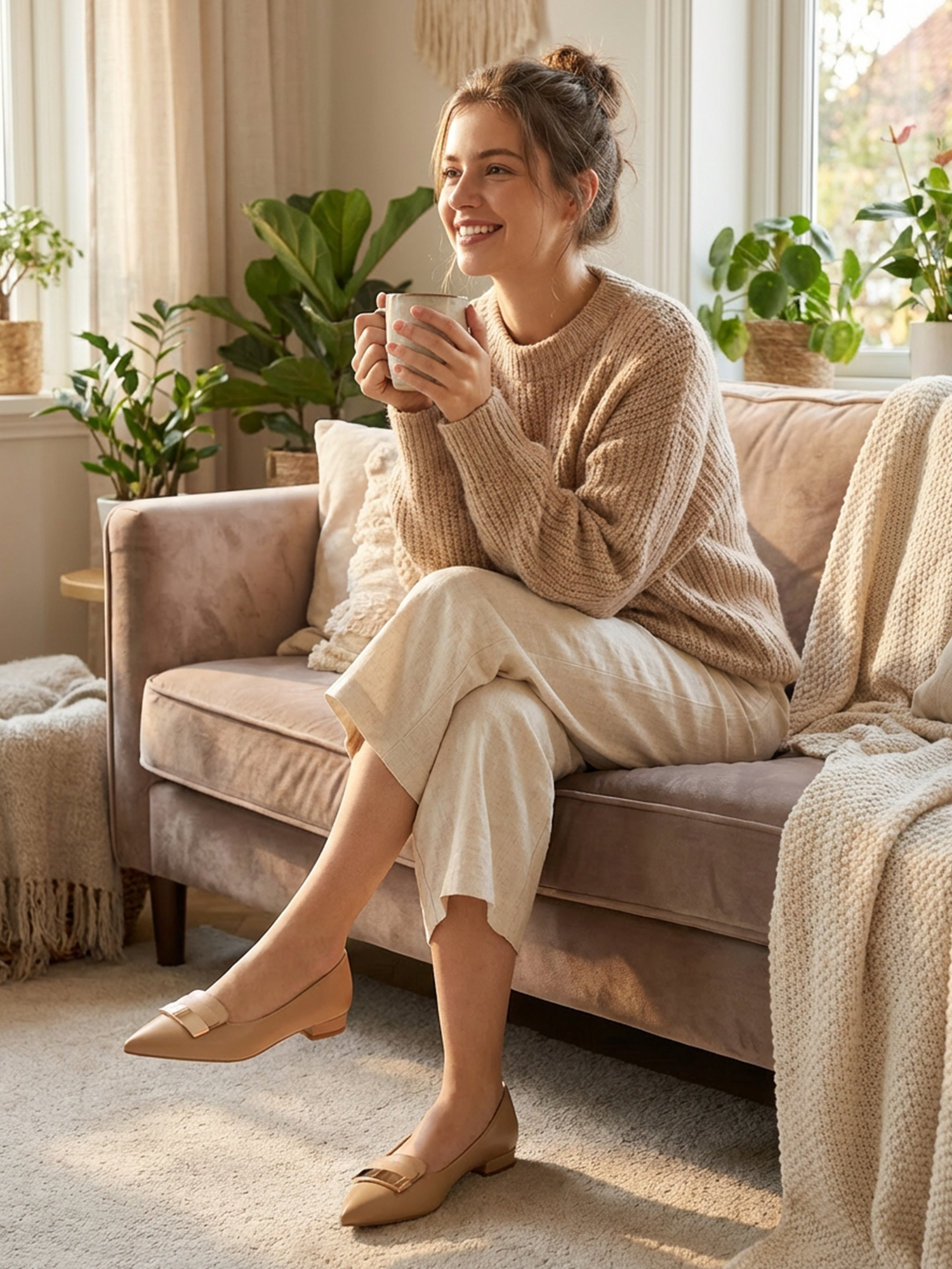 Women's Pointed Toe Metal Deco Flats Slip on Flat Comfortable Dress Shoes