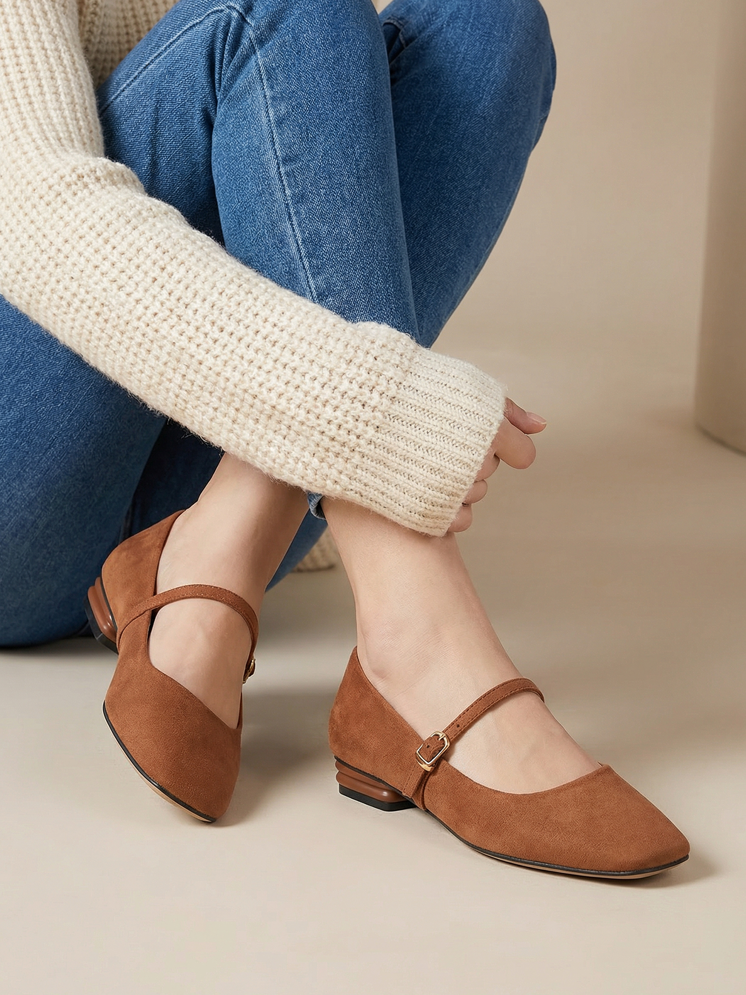 Womens Mary Jane Flats Closed Square Toe Ballet Flat Dressy Comfortable Slip on Shoes