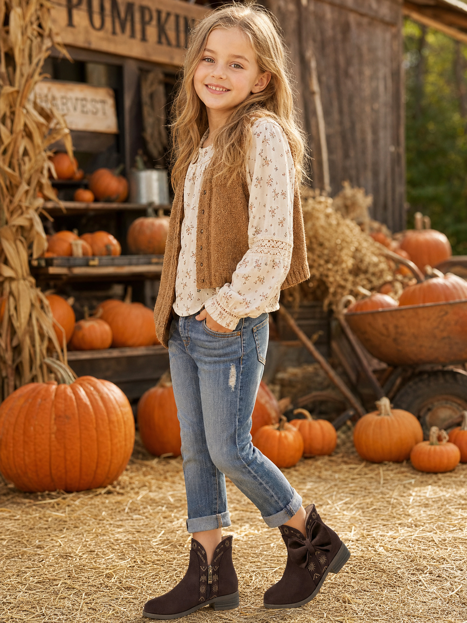 Girls Lambskin Insole Ankle Boots Side Bow Low Heel Booties Shoes Cute Bow Knot Lambskin Booties Low Chunky Heel Comfortable Party School Daily Shoes for Little Big Kid