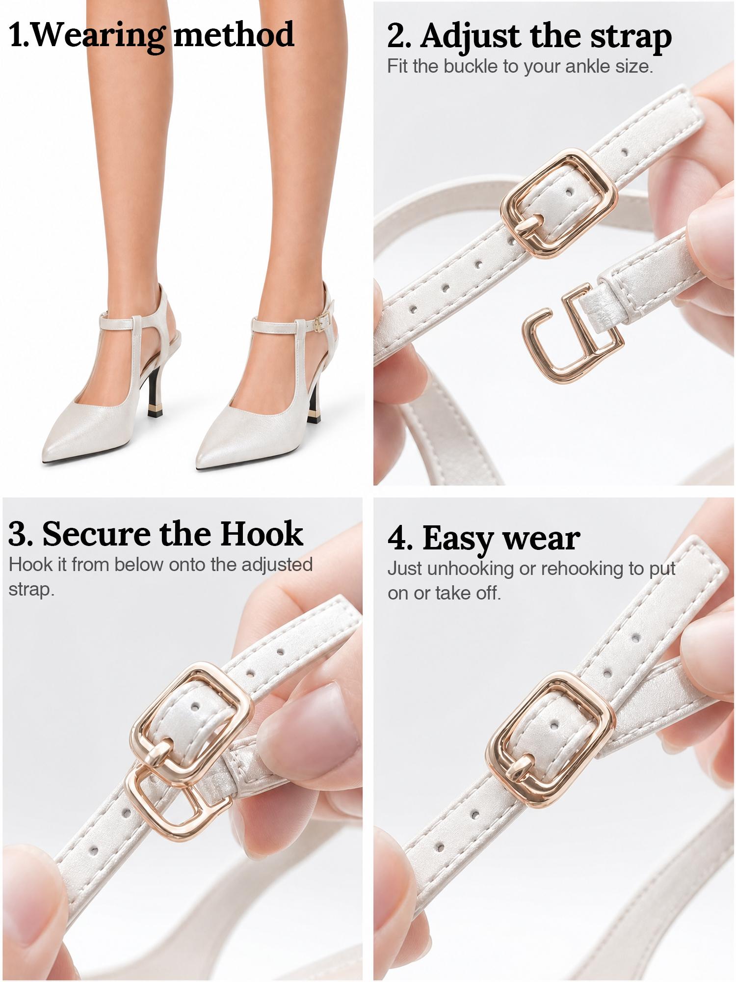 Womens Slingback Pointed Toe Pumps Ankle Buckle Strap Stiletto Dress Heels Gold heel trim, adjustable buckle ankle strap, ideal for office, weddings, dates and formal evening wear