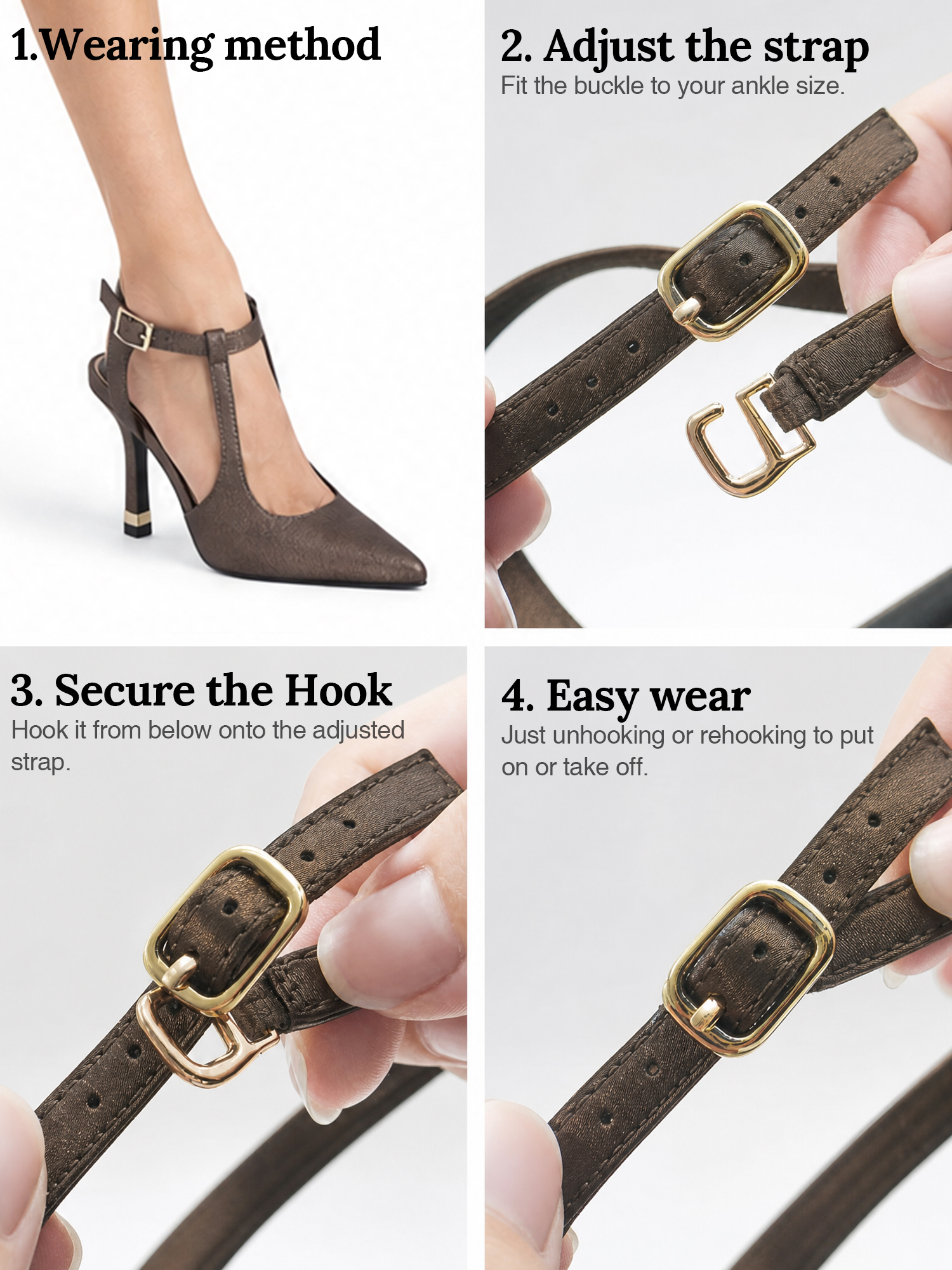 Womens Slingback Pointed Toe Pumps Ankle Buckle Strap Stiletto Dress Heels Gold heel trim, adjustable buckle ankle strap, ideal for office, weddings, dates and formal evening wear