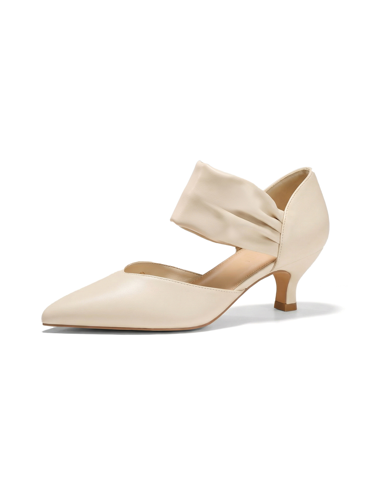 Womens Low Kitten Heels Pointed Toe Slip on Pumps Ankle Strap Elegant Party Wedding Dress Shoes