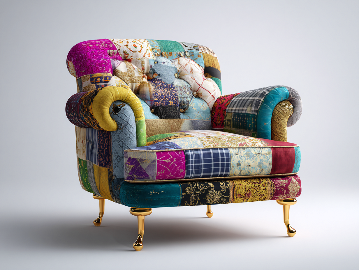 Sessel Stoff Mehrfarbig 92x88x80 cm - Gepolsterter Patchwork Sessel geeignet für Wohnzimmer modernes Design-Luxeuphome