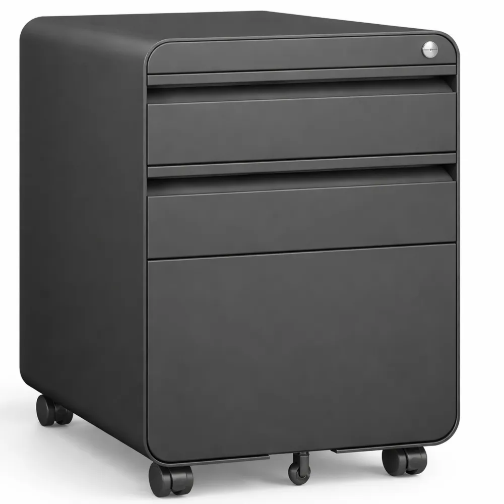 Abschließbarer Rollcontainer mit Schubladen und Hängeregistratur für Büro, 5 Rollen, 40 x 45 x 60 cm