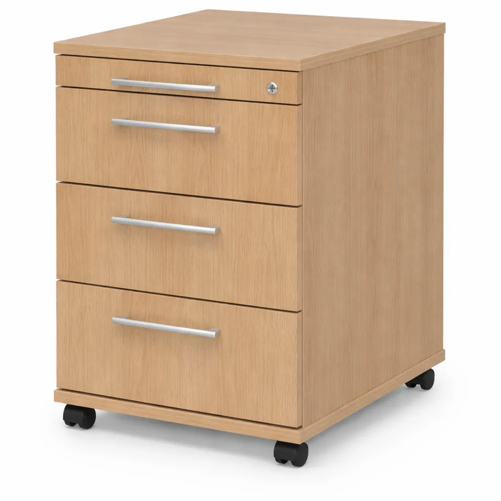 Mobiler Schubladenschrank aus Eichenholz mit Schloss für Büro