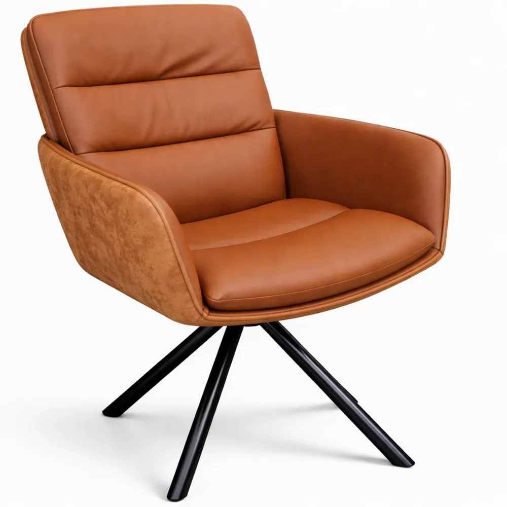 Moderner Drehstuhl aus Cognac Leder mit Armlehnen