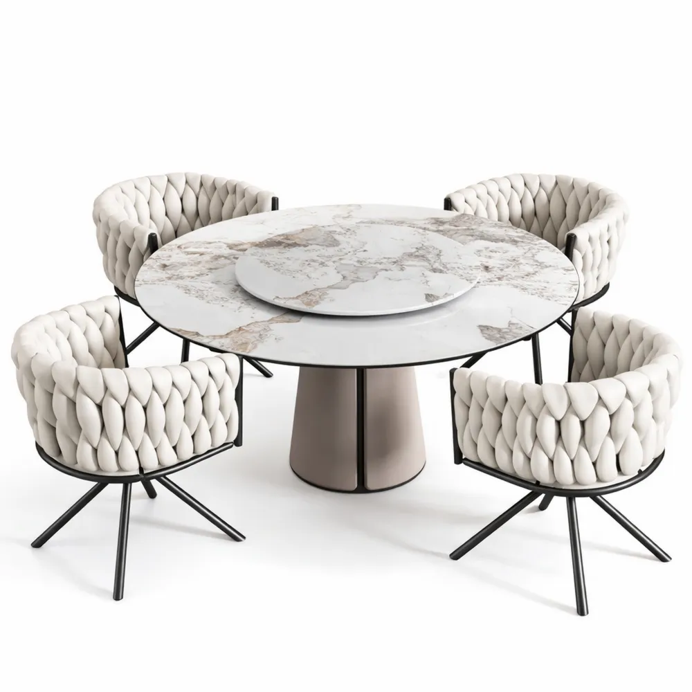 Moderner Drehstuhl aus Samt mit Armlehnen und Metallbeinen, Beige