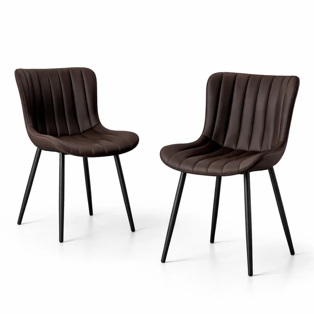 2er Set Esszimmerstühle aus Kunstleder, ergonomisch und bis 136kg belastbar, für Esszimmer und Küche, Braun