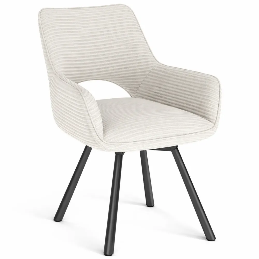 Drehbarer Esszimmerstuhl 4er Set mit Armlehnen und Metallbeinen, Samtbezug, Beige