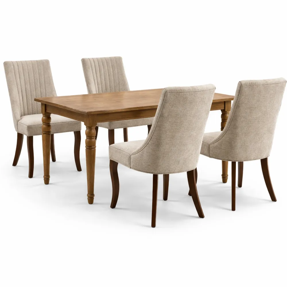 Bequeme Esszimmerstühle mit Massivholzbeinen, 4er Set, Beige