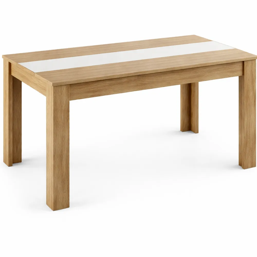 Moderner Esszimmertisch in heller Eichenoptik mit wendbarer Einlegeplatte