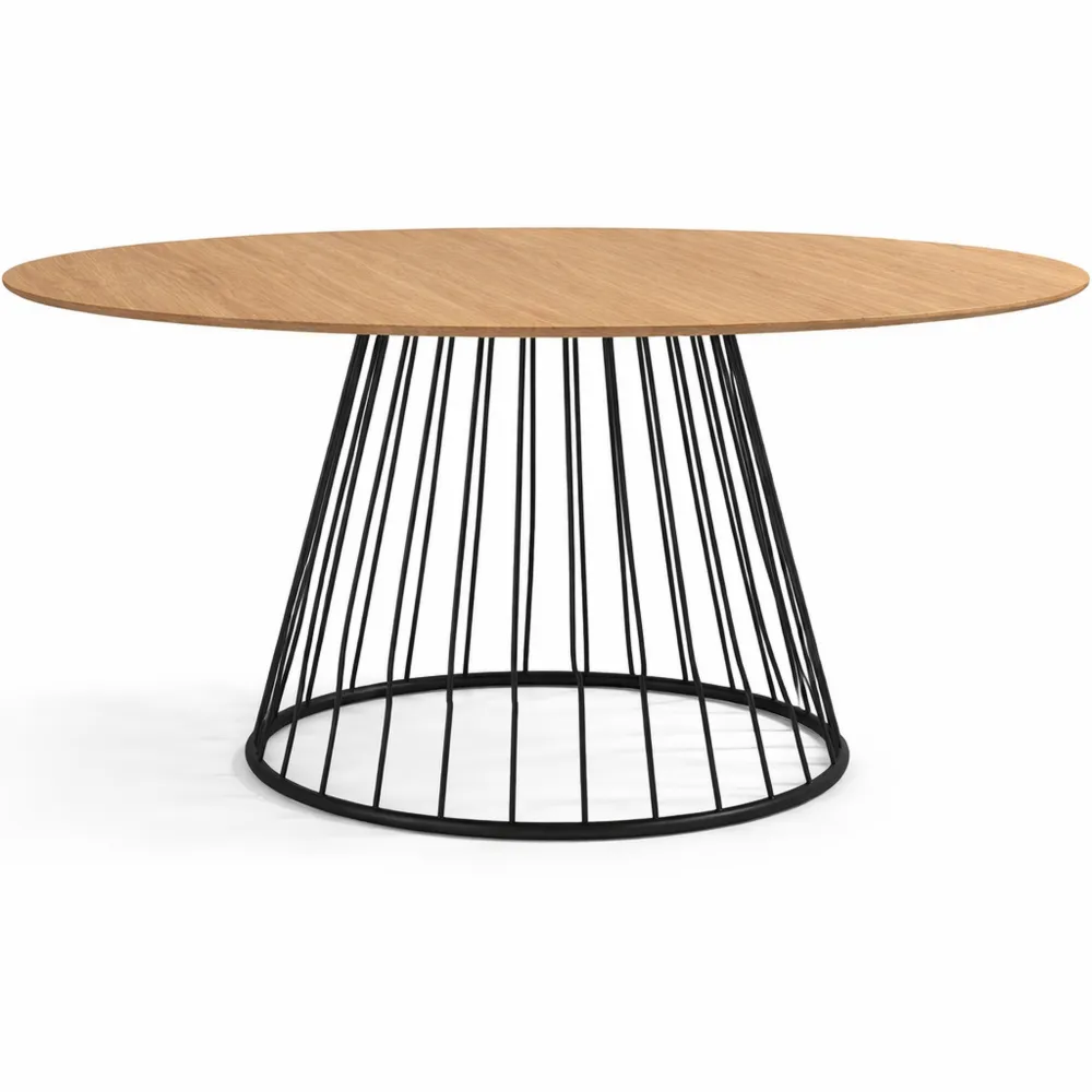 Runder Ausziehtisch für 4-8 Personen mit Holzplatte und Drahtmetallfuß, Schwarz, 110-150 cm