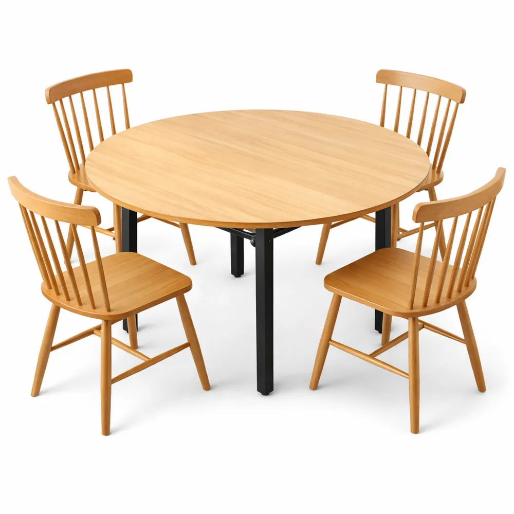 Runder Esstisch mit Holzplatte und Metallbeinen, 100cm Durchmesser