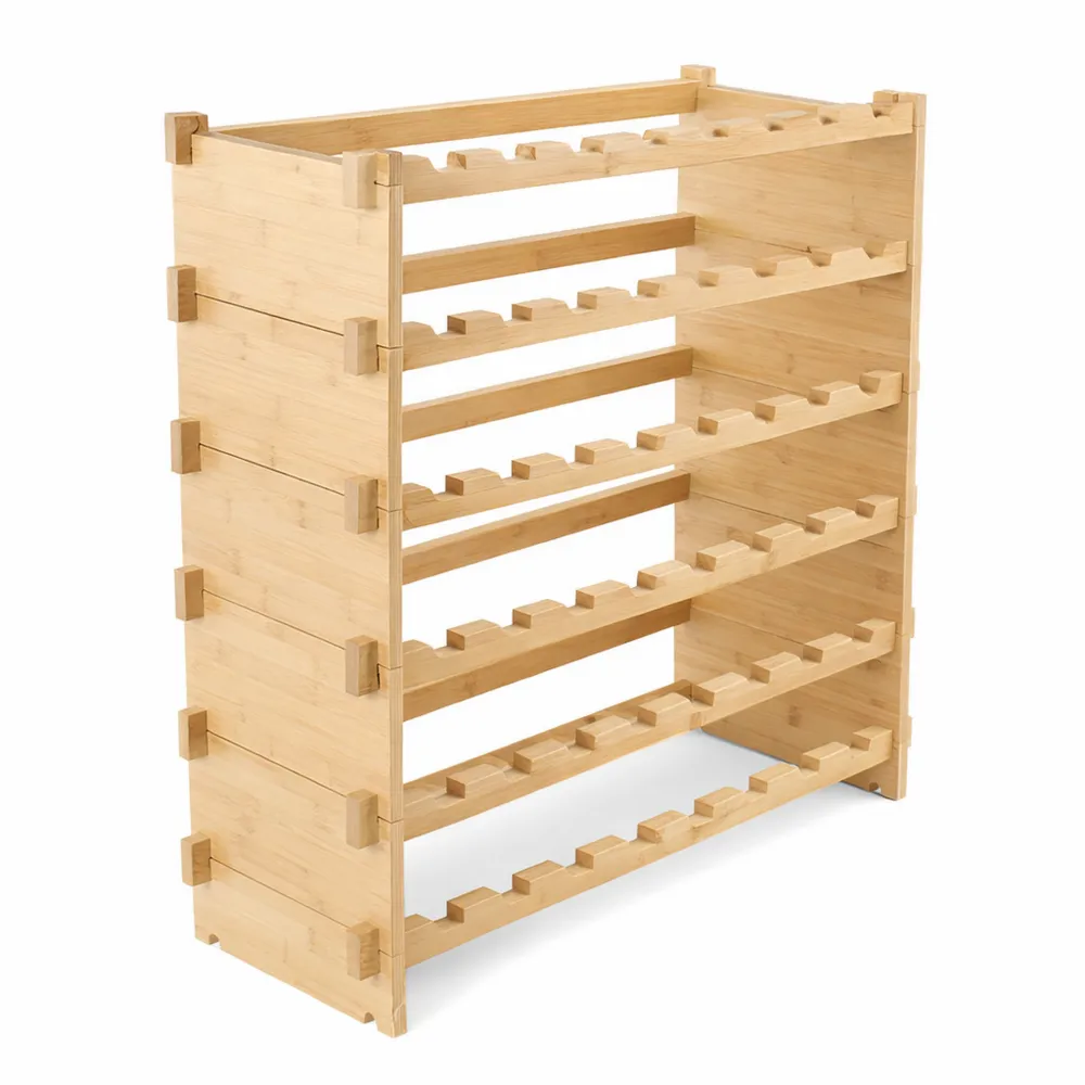 Stabiler Bambus-Weinregal für 48 Flaschen, stapelbar und platzsparend