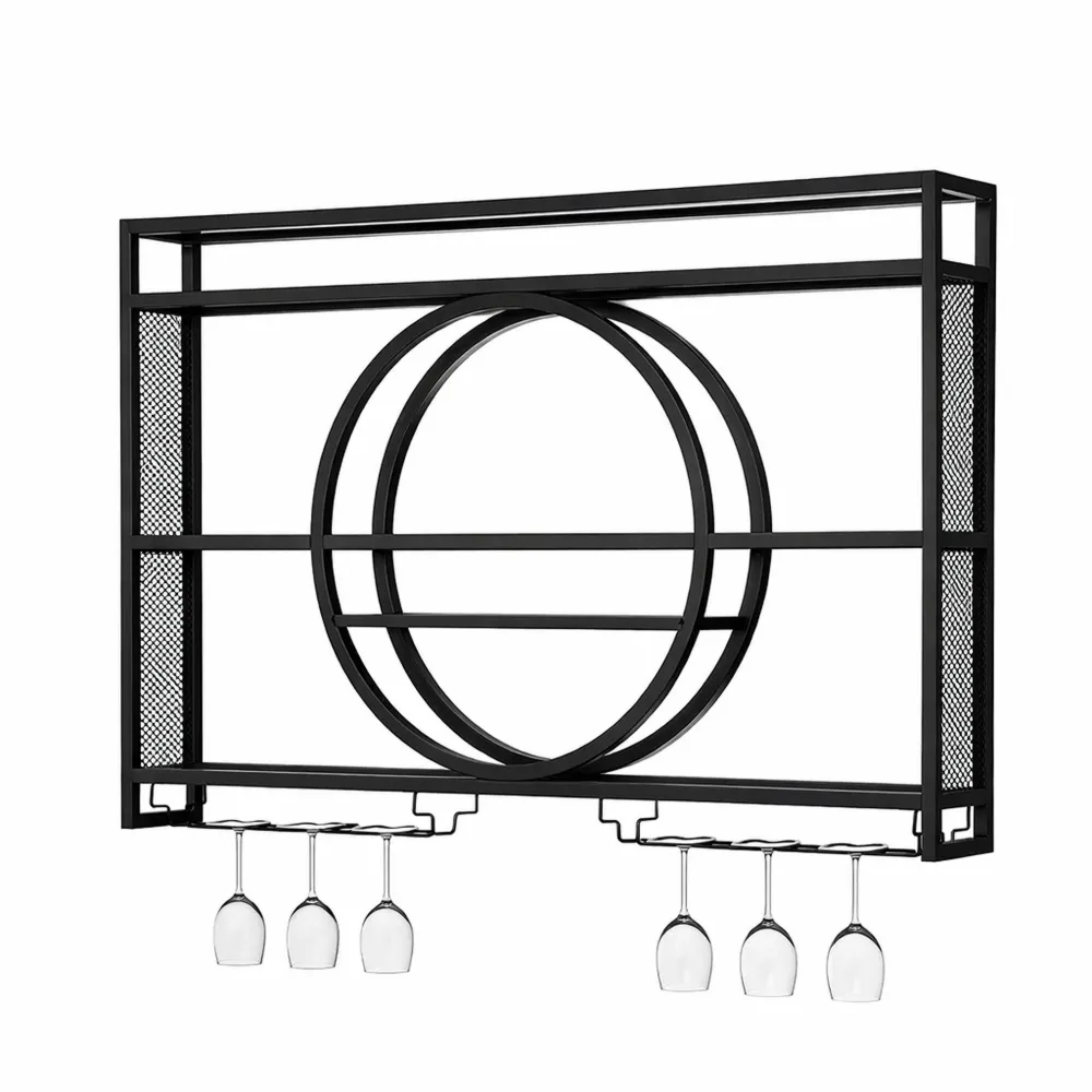 Wandmontiertes Weinregal aus Metall, 3-stufig, für Zuhause, Bars, Restaurants und Küchen, in Schwarz