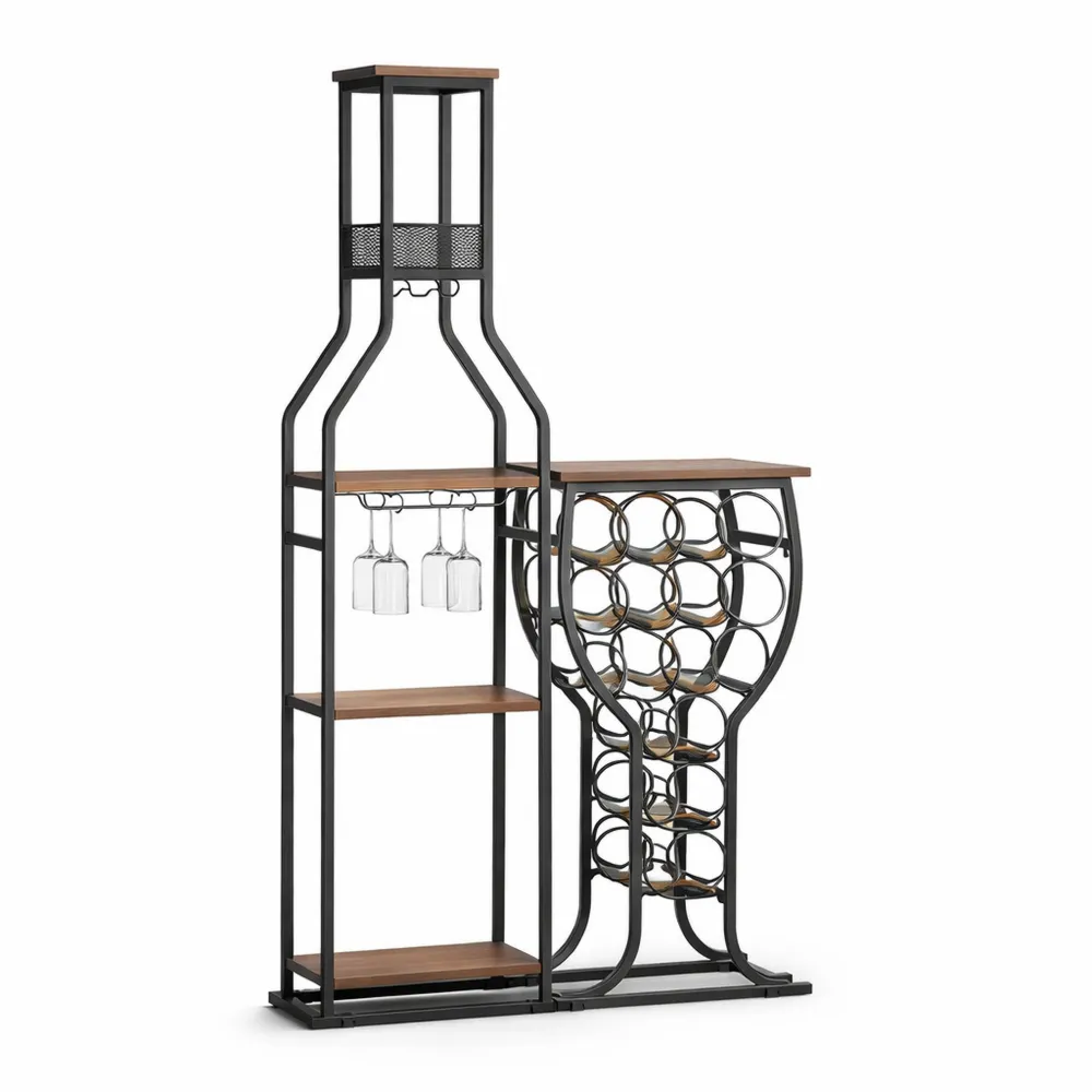 Freistehendes Weinregal mit Weinglashalter und Stauraum