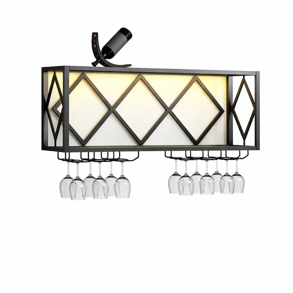 Wandregal für Weinflaschen mit LED und Weingläserhalter