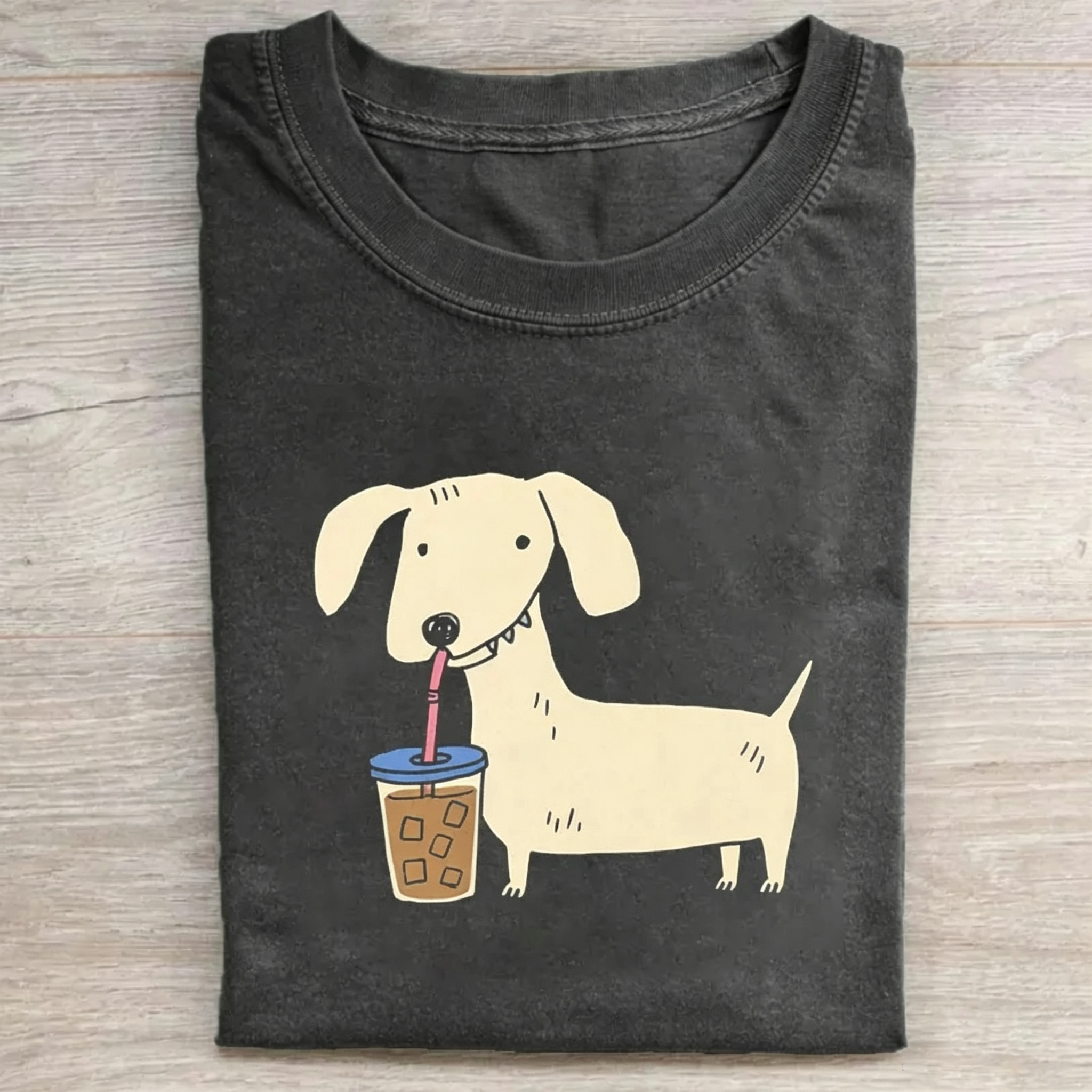 Dachshund Drinking Iced Coffee T-shirt