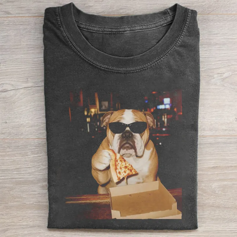 Bulldog Pizza Sunglasses Funny Dog T-shirt