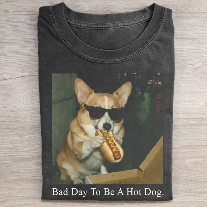 Corgi Dog Eating Hot Dog Graphic T-shirt
