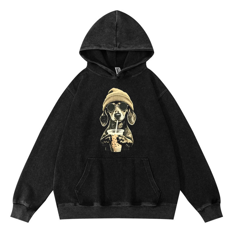 Vintage Washed Boba Dachshund Graphic Hoodie
