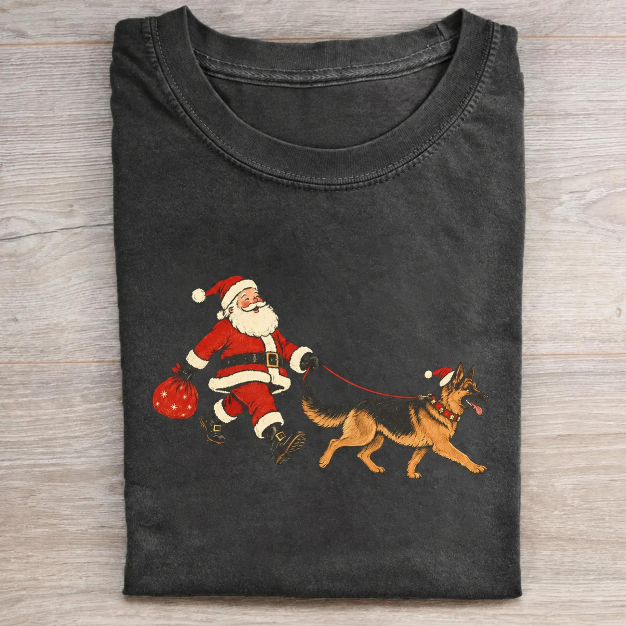 Funny Christmas Santa Walking German Shepherd T-shirt