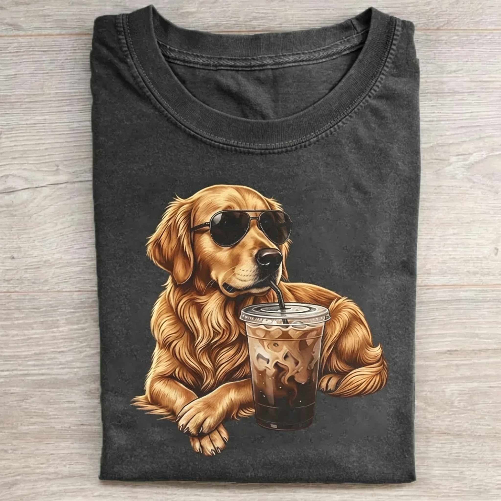 Golden Retriever Dog Drinking Iced Coffee T-shirt