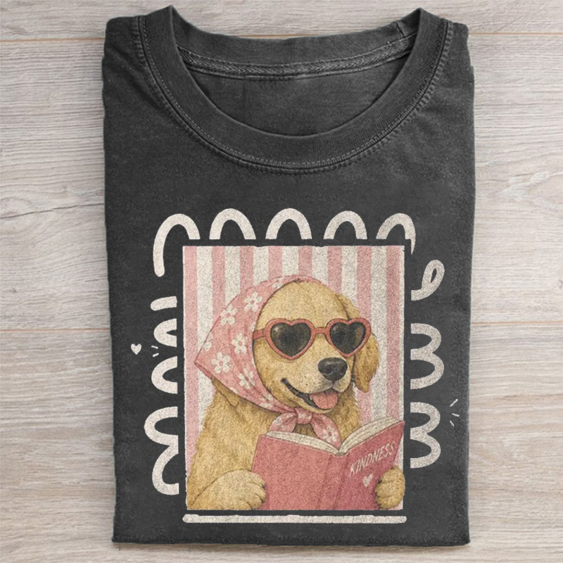 Cute Reading Dog Graphic T-shirt