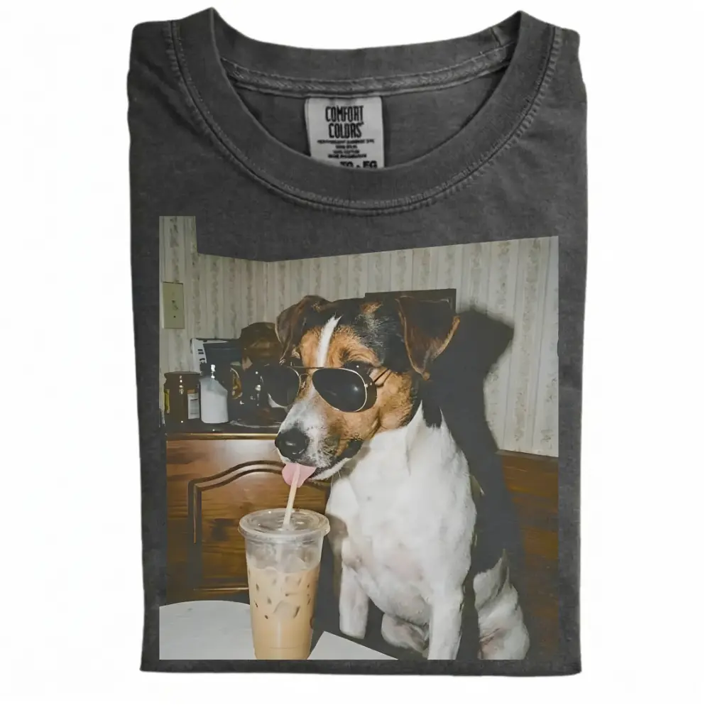 Jack Russell Drinking Iced Coffee T-shirt