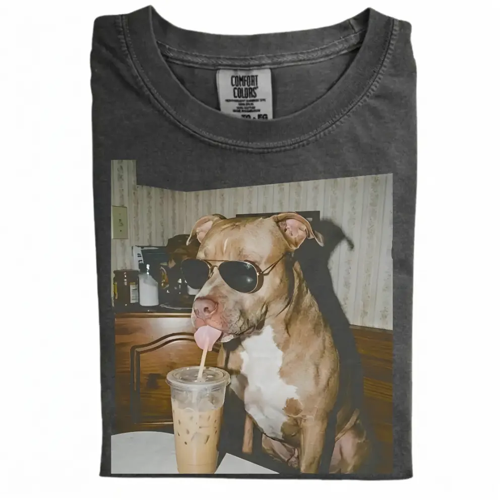 Pitbull Drinking Iced Coffee T-shirt
