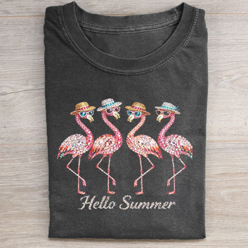 Flamingo Hello Summer T-shirt