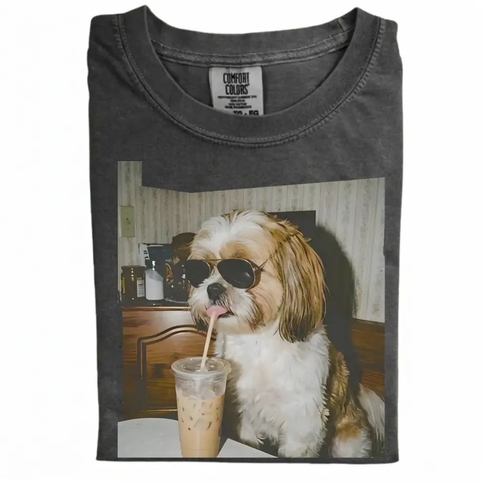 Shih Tzu Drinking Iced Coffee T-shirt
