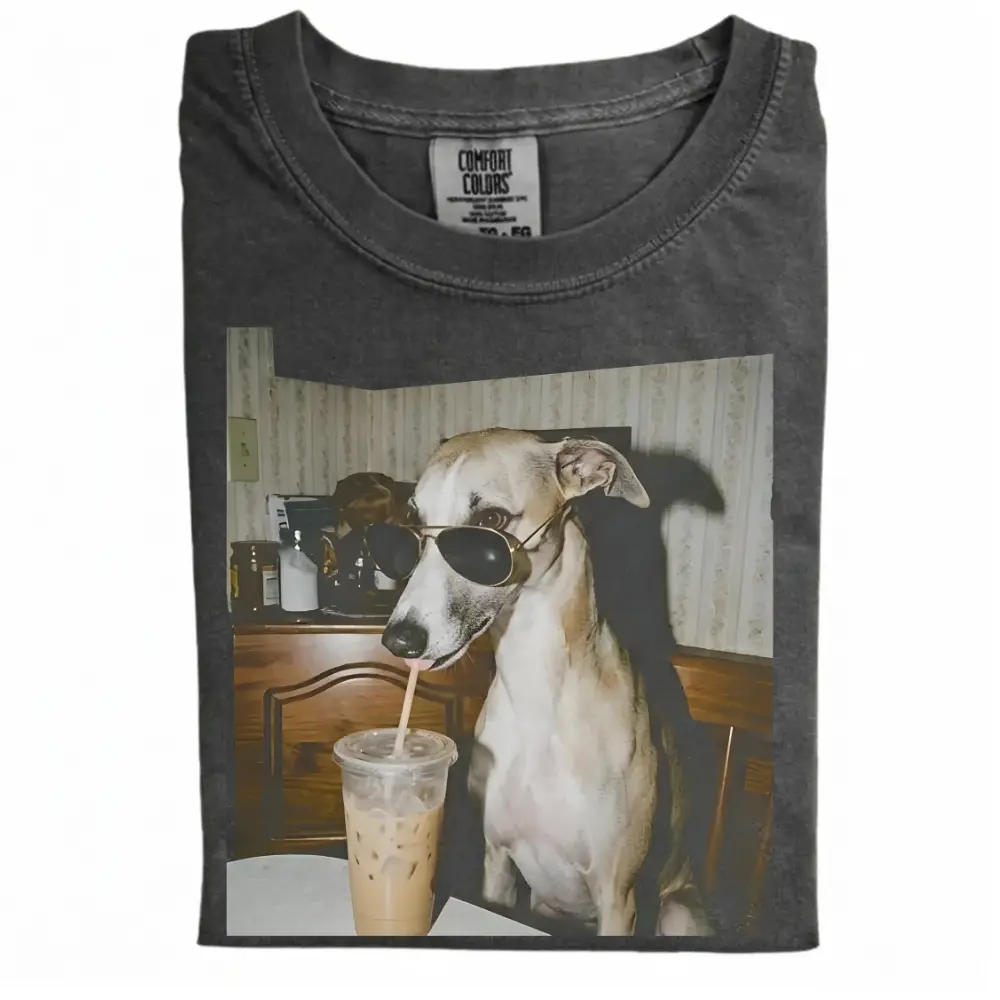 Whippet Drinking Iced Coffee T-shirt