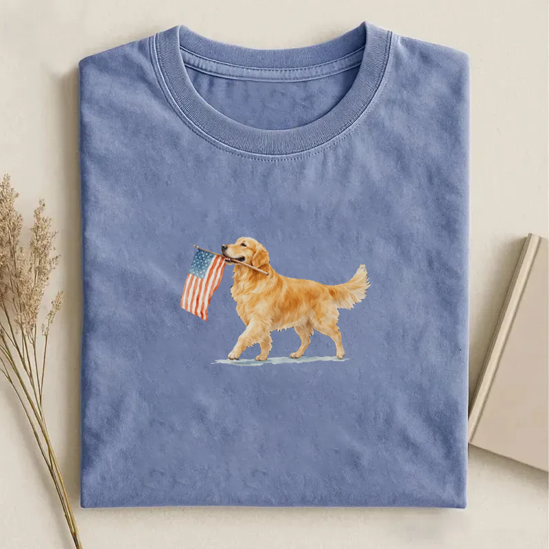 Golden Retriever American Flag T-shirt