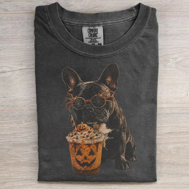 Halloween French Bulldog Coffee Pumpkin T-shirt